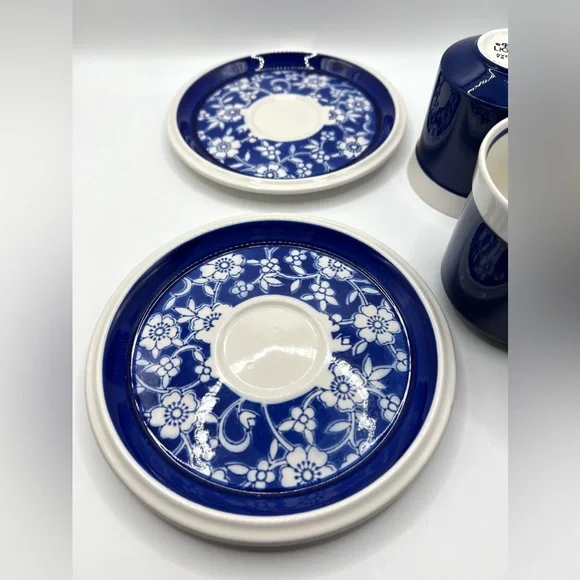 Set of 2 VTG Mikasa Japan Light'n Lively Blue Bonnet Ironstone Cups & Saucers
